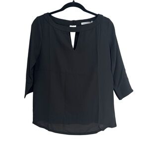 Three Eighty Two Women’s Black Keyhole Neckline 3/4 Sleeve Blouse Sz XS NWT